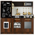 Pretend Play Kitchen Wooden Toy Set for Kids with 11 Accessories - Espresso