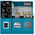 Pretend Play Kitchen Wooden Toy Set for Kids with 11 Accessories - Teal