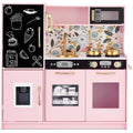 Pretend Play Kitchen Wooden Toy Set for Kids with 11 Accessories - Pink Floral