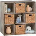 9-Cube Bookshelf Storage Display w/ 3 Removable Panels, Customizable Design - Greige