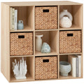 9-Cube Bookshelf Storage Display w/ 3 Removable Panels, Customizable Design - Light Oak