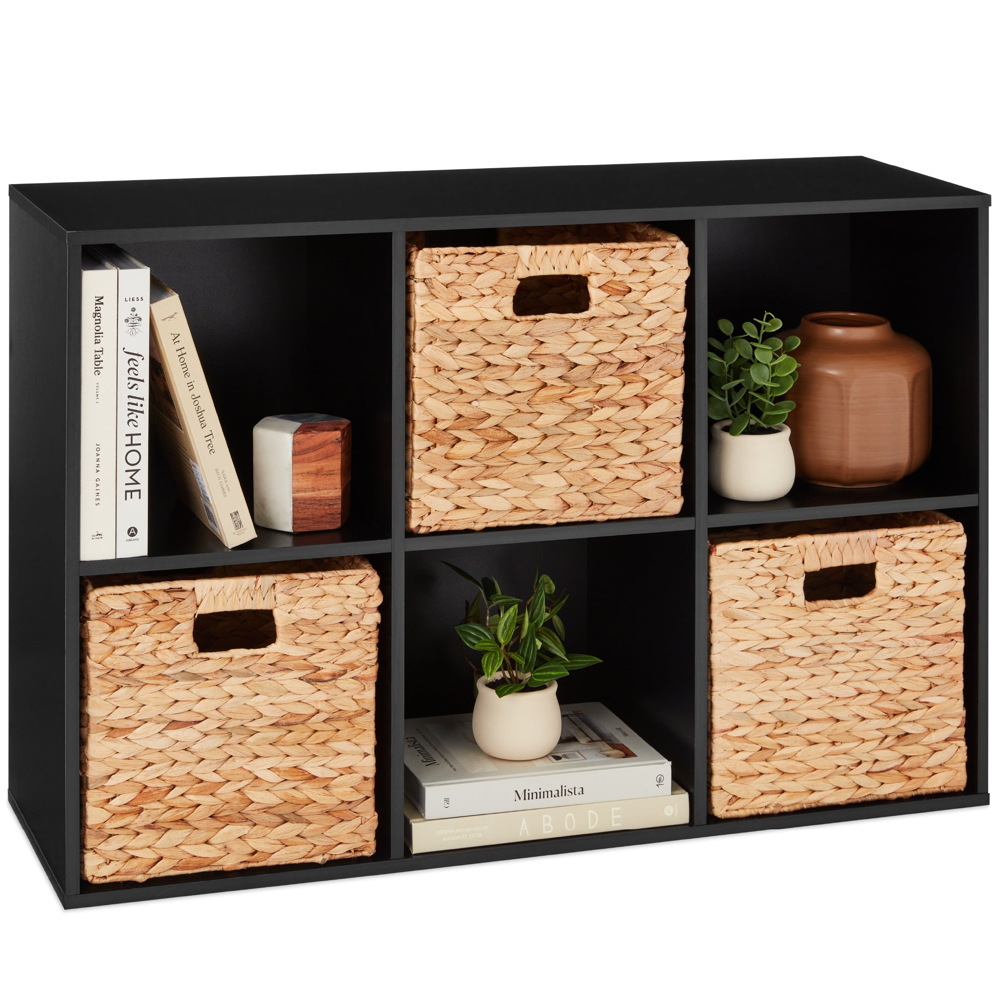 6-Cube Bookshelf, 11in Storage Display w/ Removable Panels, Customizable - Black