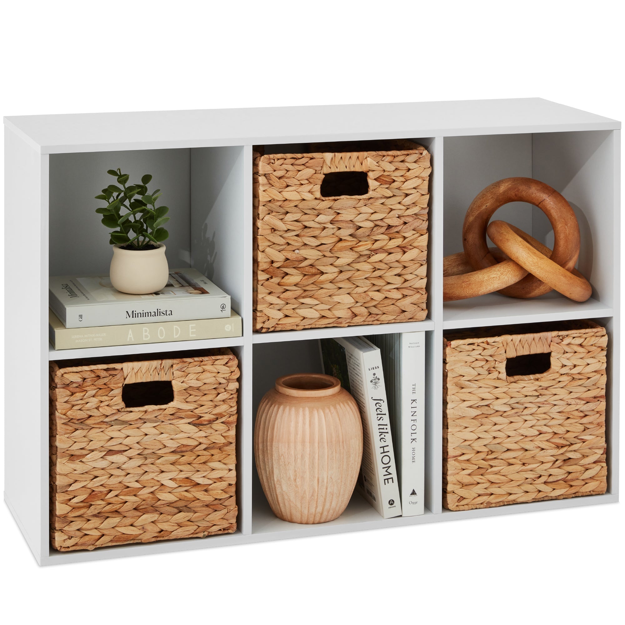 6-Cube Bookshelf, 11in Storage Display w/ Removable Panels, Customizable - White