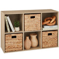 6-Cube Bookshelf, 11in Storage Display w/ Removable Panels, Customizable - Light Oak