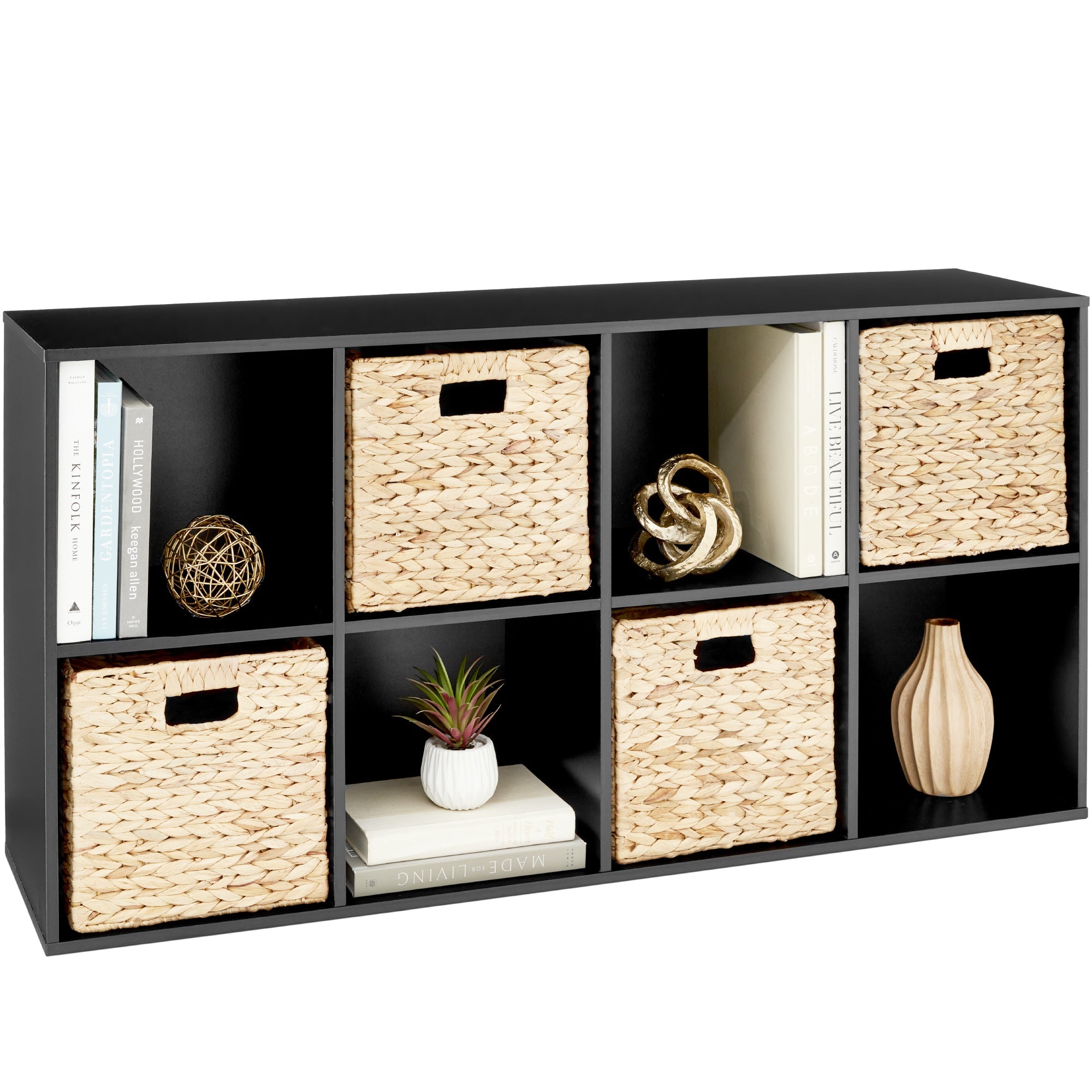 8-Cube Bookshelf, 11in Storage Display w/ Removable Panels, Customizable - Black