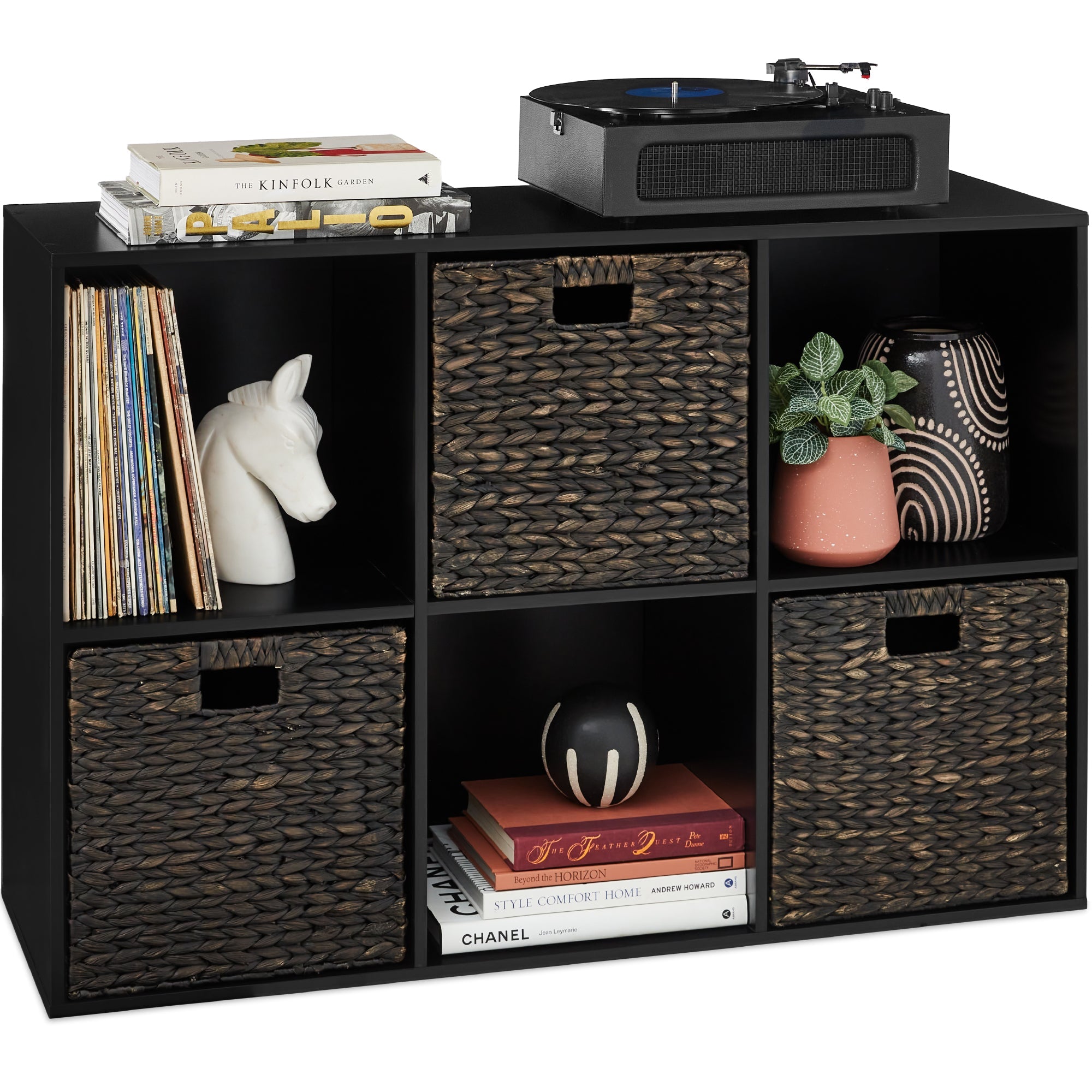 6-Cube Bookshelf, 13.5in Storage Display w/ Removable Panels, Customizable - Black
