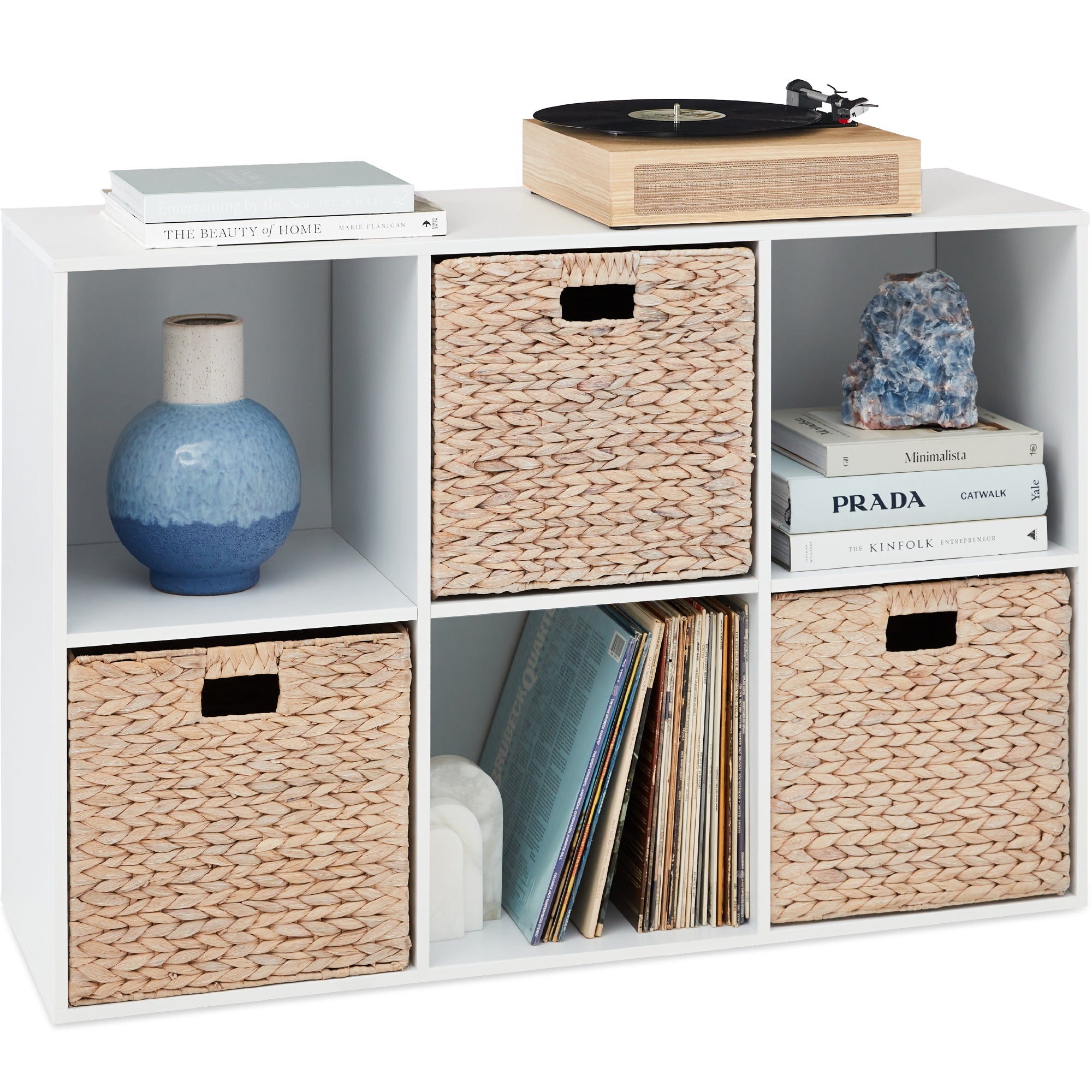 6-Cube Bookshelf, 13.5in Storage Display w/ Removable Panels, Customizable - White