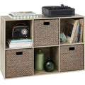 6-Cube Bookshelf, 13.5in Storage Display w/ Removable Panels, Customizable - Greige