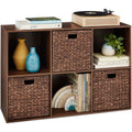 6-Cube Bookshelf, 13.5in Storage Display w/ Removable Panels, Customizable - Walnut