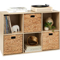 6-Cube Bookshelf, 13.5in Storage Display w/ Removable Panels, Customizable - Light Oak