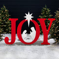 3-Piece Christmas JOY Nativity Yard Decoration w/ Ground Stakes - 46in - Red/White