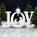 3-Piece Christmas JOY Nativity Yard Decoration w/ Ground Stakes - 46in - White