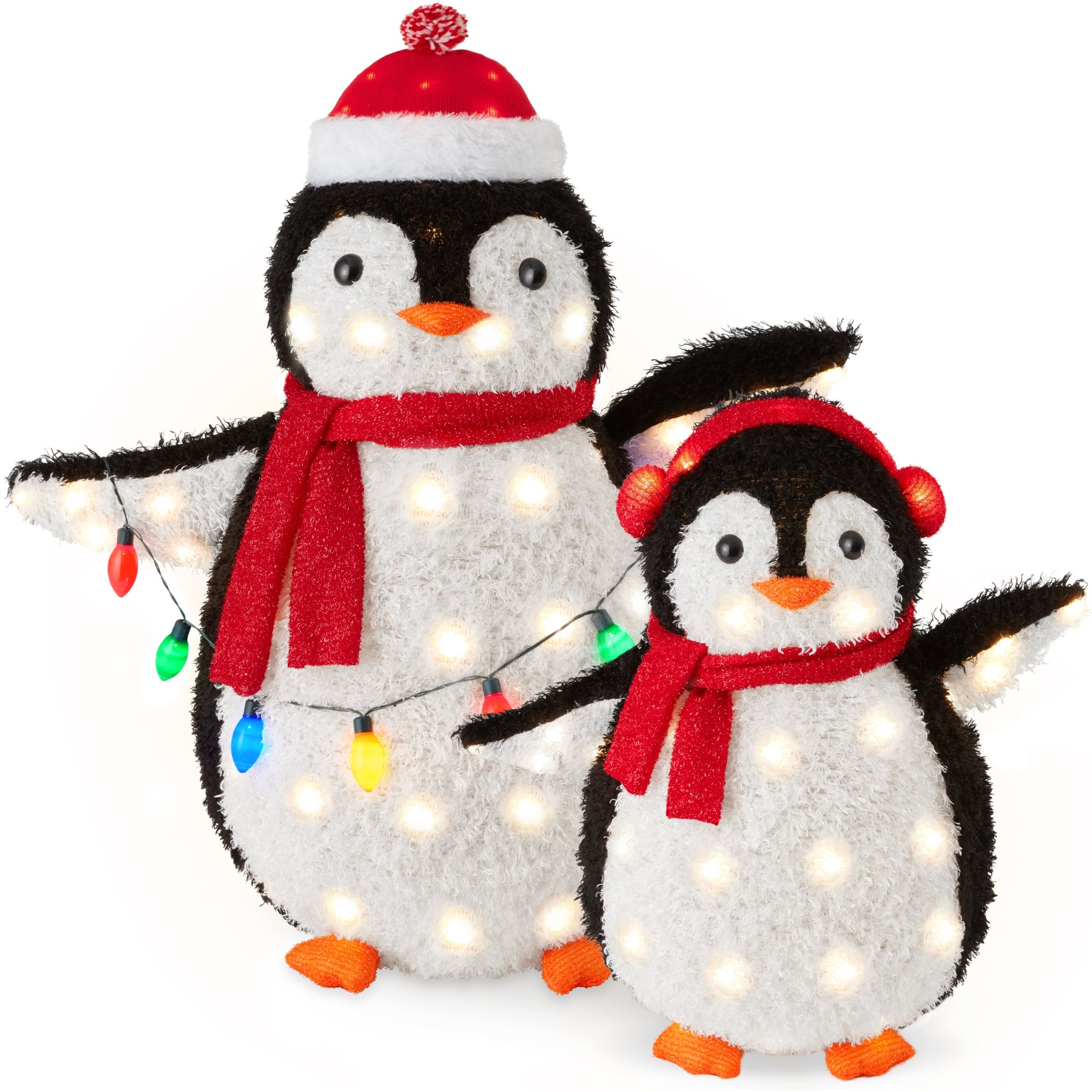 2pc Lighted Pop-Up Penguin Family Christmas Decoration w/ 150 Lights - 3ft - Red