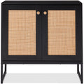 2-Door Rattan Storage Cabinet Accent Furniture for Living Room w/ Foot Pads - Black