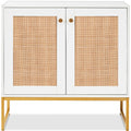 2-Door Rattan Storage Cabinet Accent Furniture for Living Room w/ Foot Pads - White