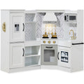 Pretend Play Corner Kitchen Wooden Toy Set for Kids w/ Lights, Sounds - White