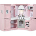 Pretend Play Corner Kitchen Wooden Toy Set for Kids w/ Lights, Sounds - Pink