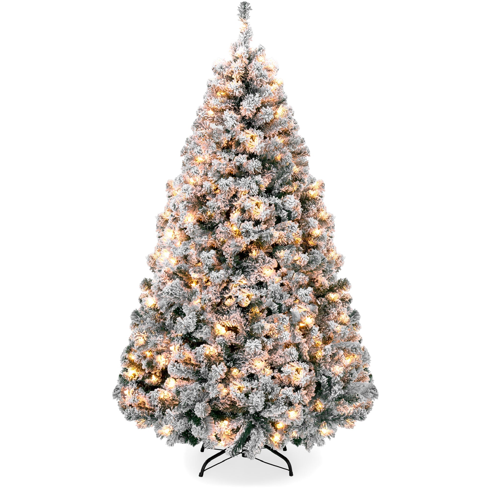 Pre-Lit Snow Flocked Artificial Pine Christmas Tree w/ Warm White Lights - 12ft