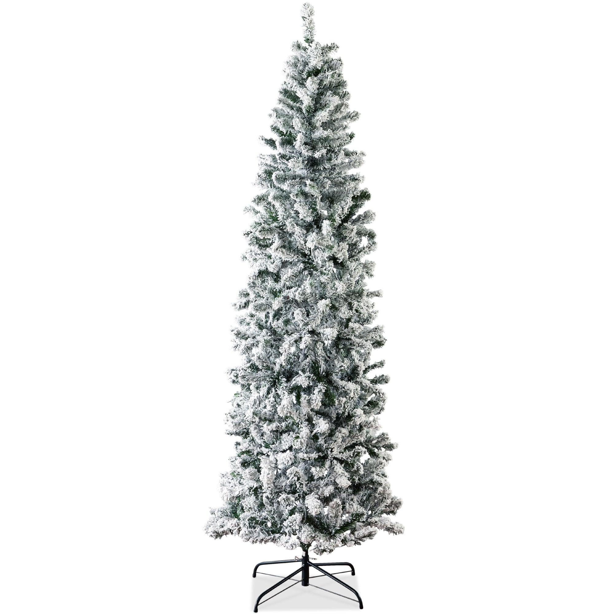 Snow Flocked Artificial Pencil Christmas Tree w/ Stand - 9ft