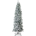Snow Flocked Artificial Pencil Christmas Tree w/ Stand - 12ft