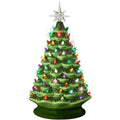 Large Pre-Lit Ceramic Christmas Tree Decoration w/ LED Light, Timer - 18in - Green