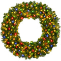 Pre-Lit Artificial Fir Christmas Wreath w/ Multicolor LED Lights, PVC Tips - 60in