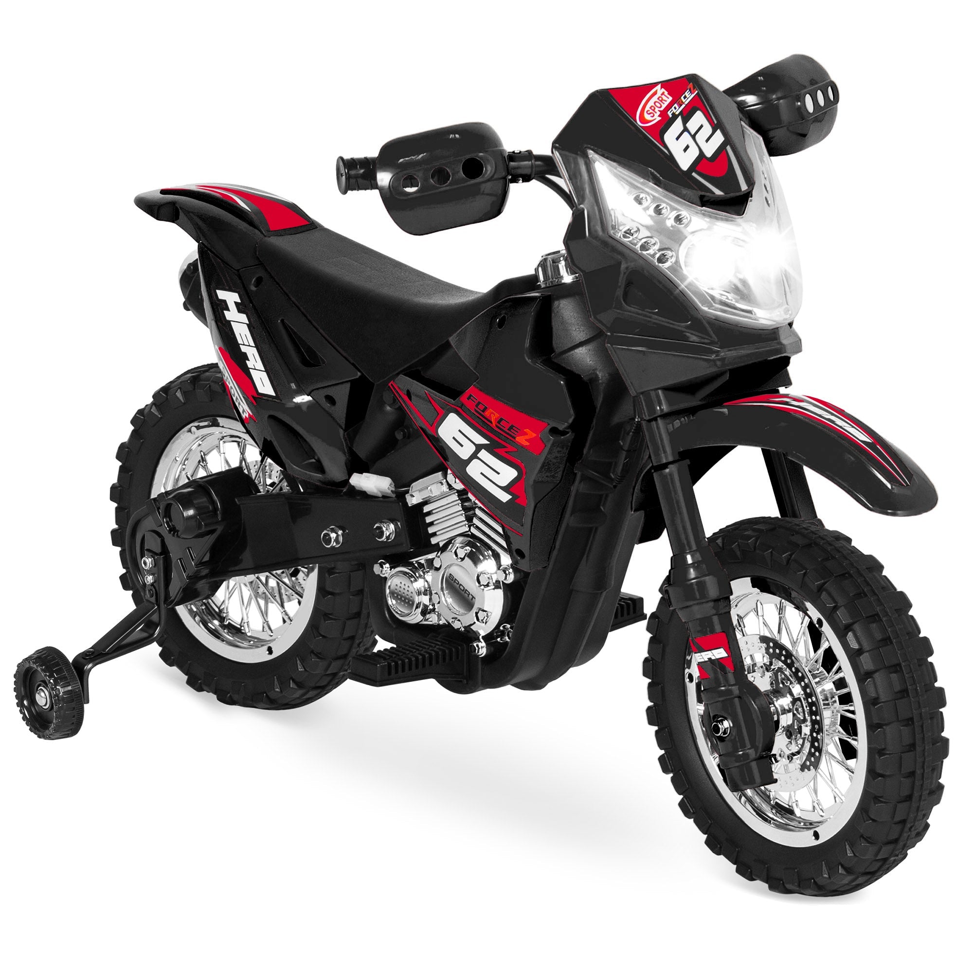 6V Kids Electric Ride-On Motorcycle Toy w/ Training Wheels, Lights, Music - Black