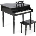 Kids Mini Wooden Grand Piano w/ Lid, Bench, Music Rack, Song Book, Stickers - Black