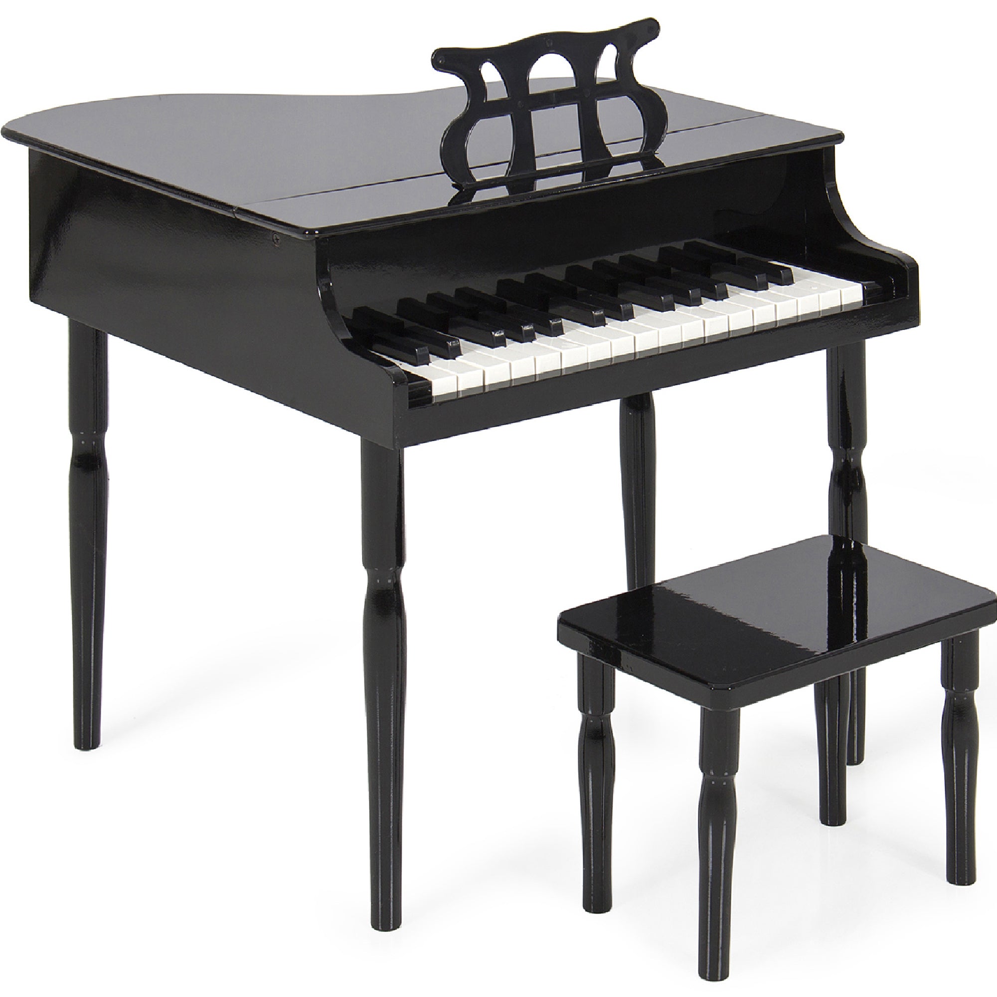 Kids Mini Wooden Grand Piano w/ Lid, Bench, Music Rack, Song Book, Stickers - Black