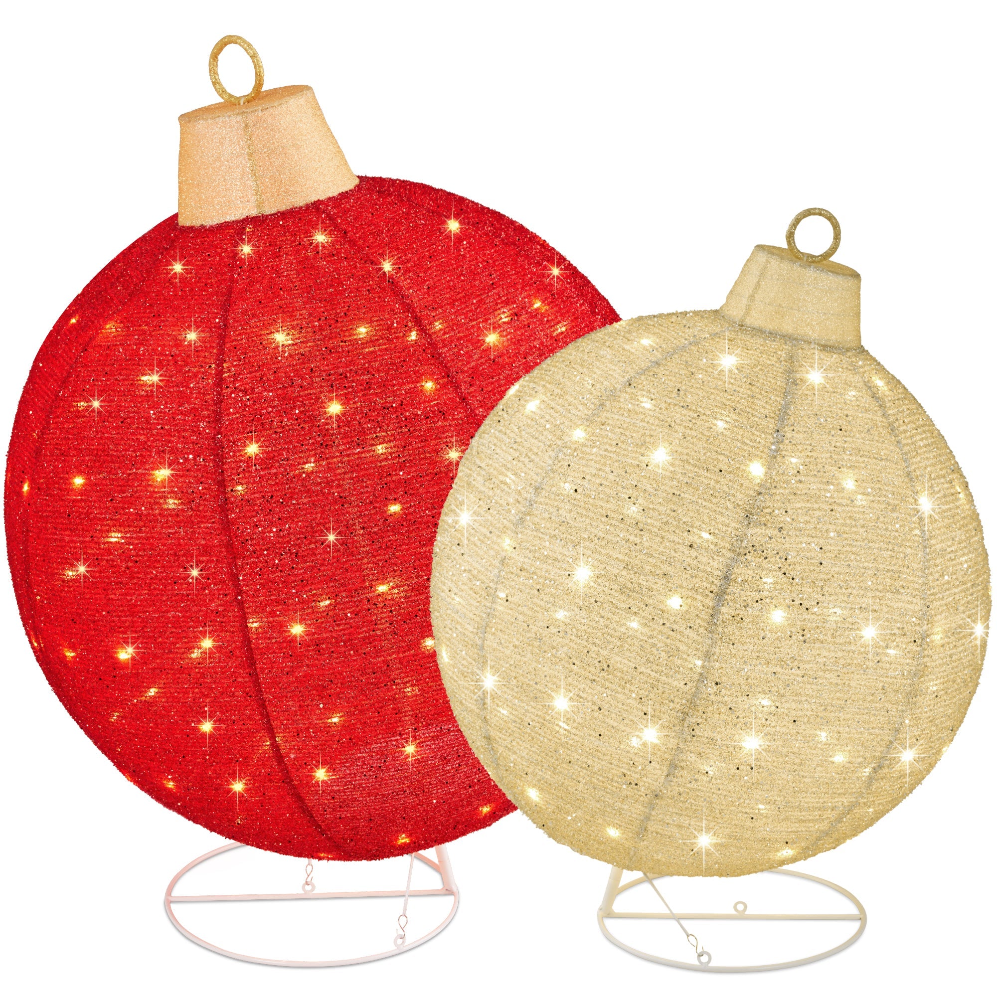 2pc Lighted Pop-Up Christmas Ornaments Decoration w/ 180 LED Lights, Stand - Red/Gold