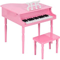 Kids Mini Wooden Grand Piano w/ Lid, Bench, Music Rack, Song Book, Stickers - Pink