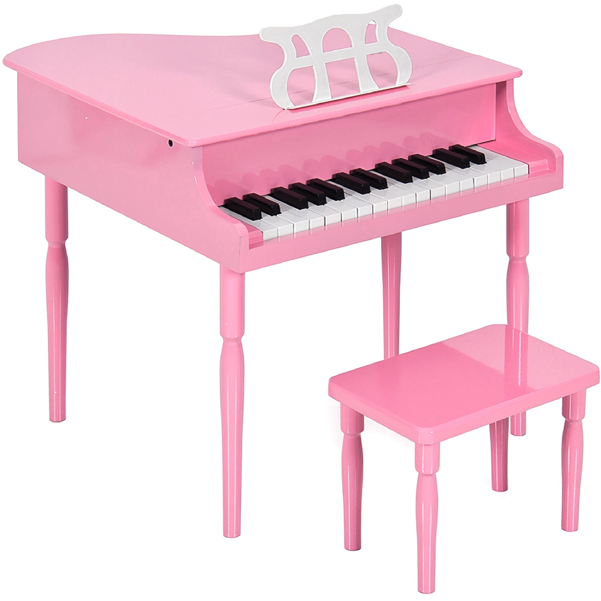 Kids Mini Wooden Grand Piano w/ Lid, Bench, Music Rack, Song Book, Stickers - Pink