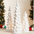 Set of 3 Pre-Lit Ceramic Tabletop Christmas Trees - White w/ Warm White Lights