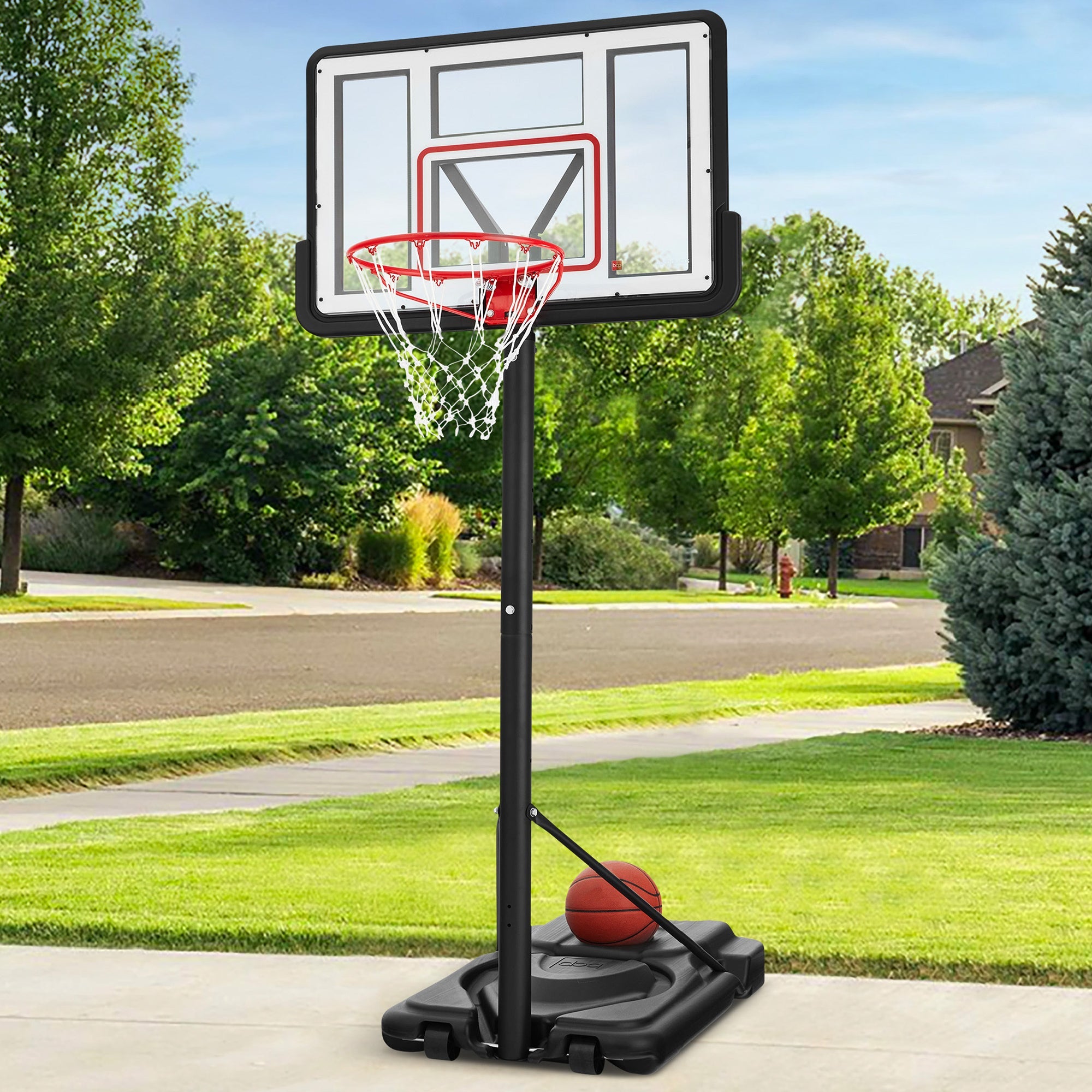 Adjustable Regulation-Size Basketball Hoop w/ Fillable Base, 2 Wheels - Clear