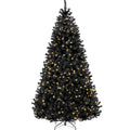 Pre-Lit Artificial Black Christmas Tree w/ Incandescent Lights, Metal Stand - 7.5ft