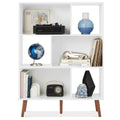 3-Tier Mid-Century Modern Wooden Bookcase w/ 3 Back Panels, Offset Legs - White/Brown