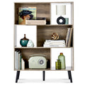 3-Tier Mid-Century Modern Wooden Bookcase w/ 3 Back Panels, Offset Legs - Gray Oak