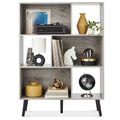 3-Tier Mid-Century Modern Wooden Bookcase w/ 3 Back Panels, Offset Legs - Gray