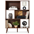 3-Tier Mid-Century Modern Wooden Bookcase w/ 3 Back Panels, Offset Legs - Walnut