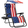Folding Zero Gravity Recliner Patio Lounge Chair w/ Canopy, Side Tray - American Flag