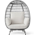 Wicker Egg Chair Oversized Indoor Outdoor Patio Lounger - Gray/White Sand