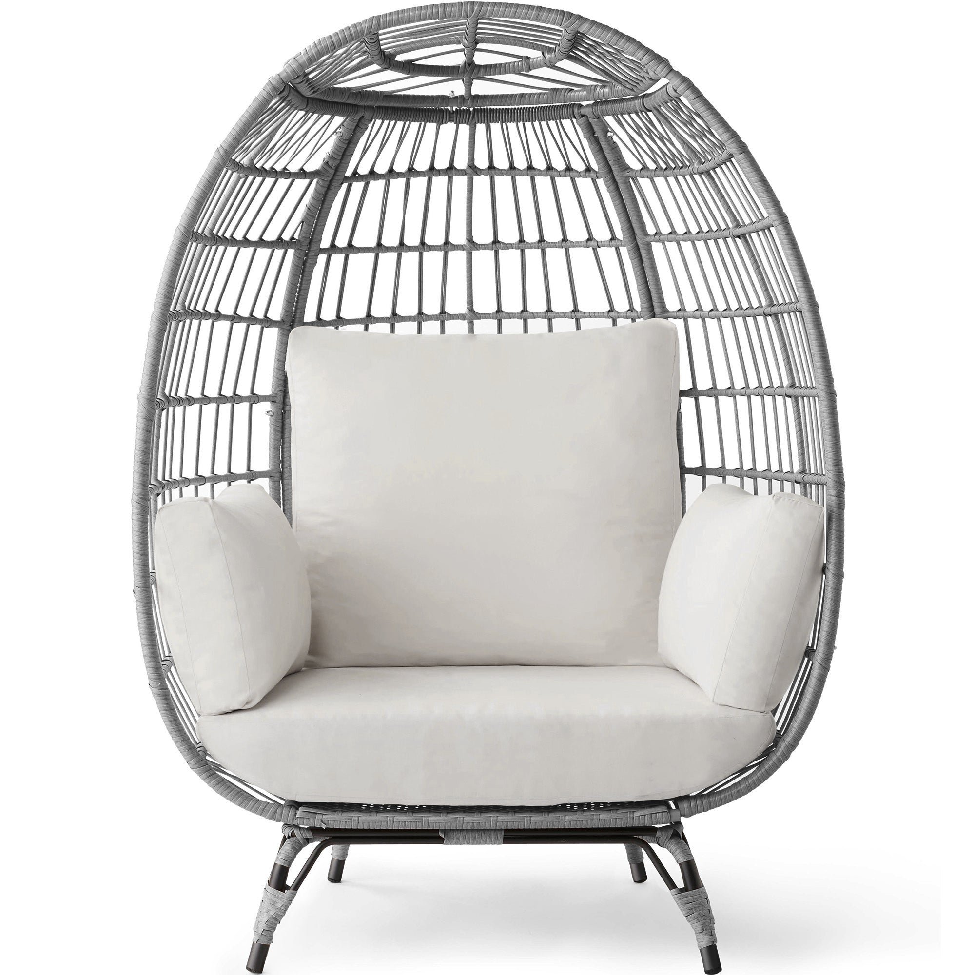 Wicker Egg Chair Oversized Indoor Outdoor Patio Lounger - Gray/White Sand