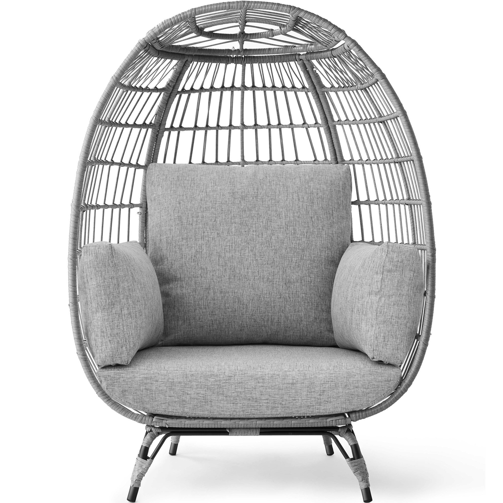 Wicker Egg Chair Oversized Indoor Outdoor Patio Lounger - Gray/Heather Gray