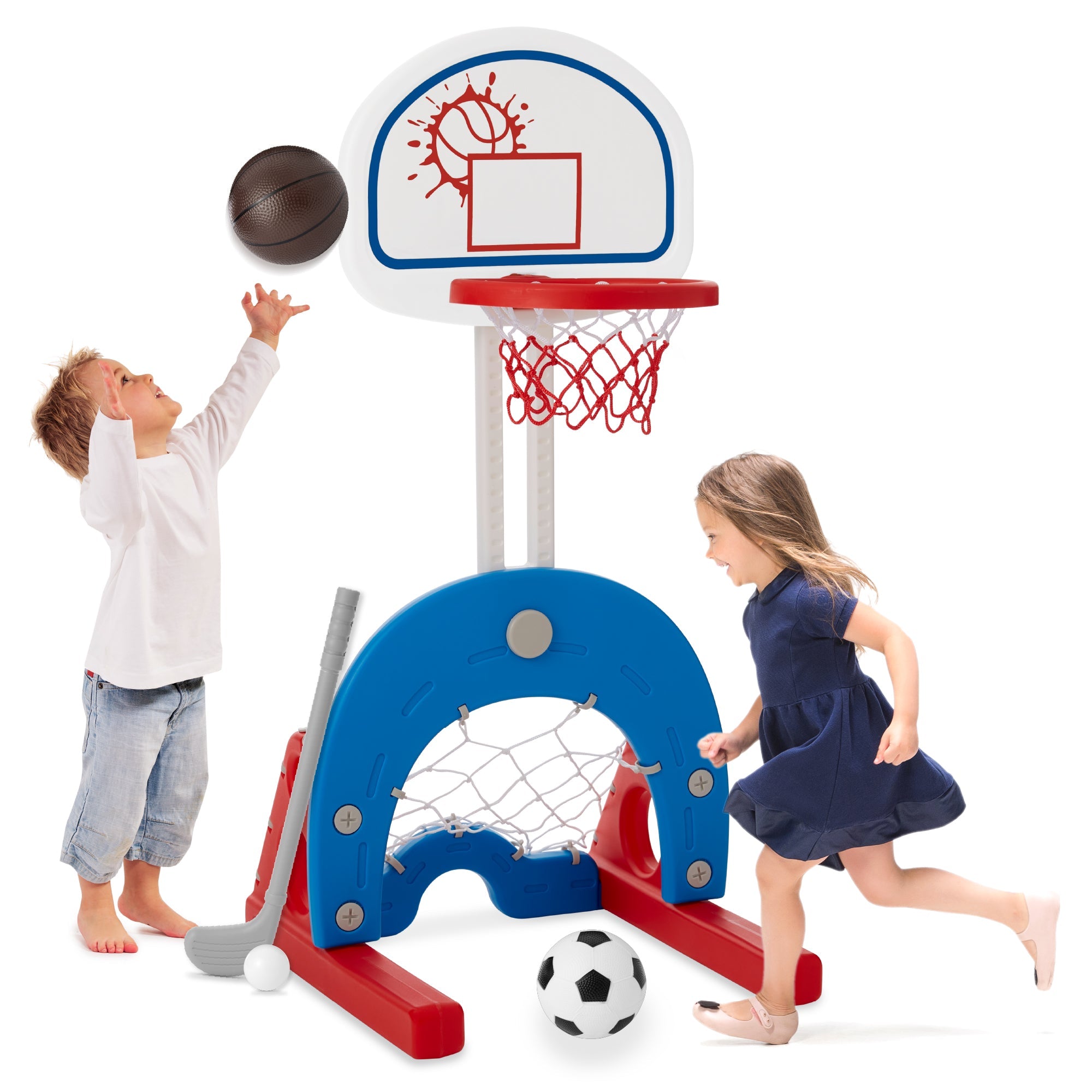 3-in-1 Toddler Basketball Hoop Sports Activity Center Play Set - White with Golf