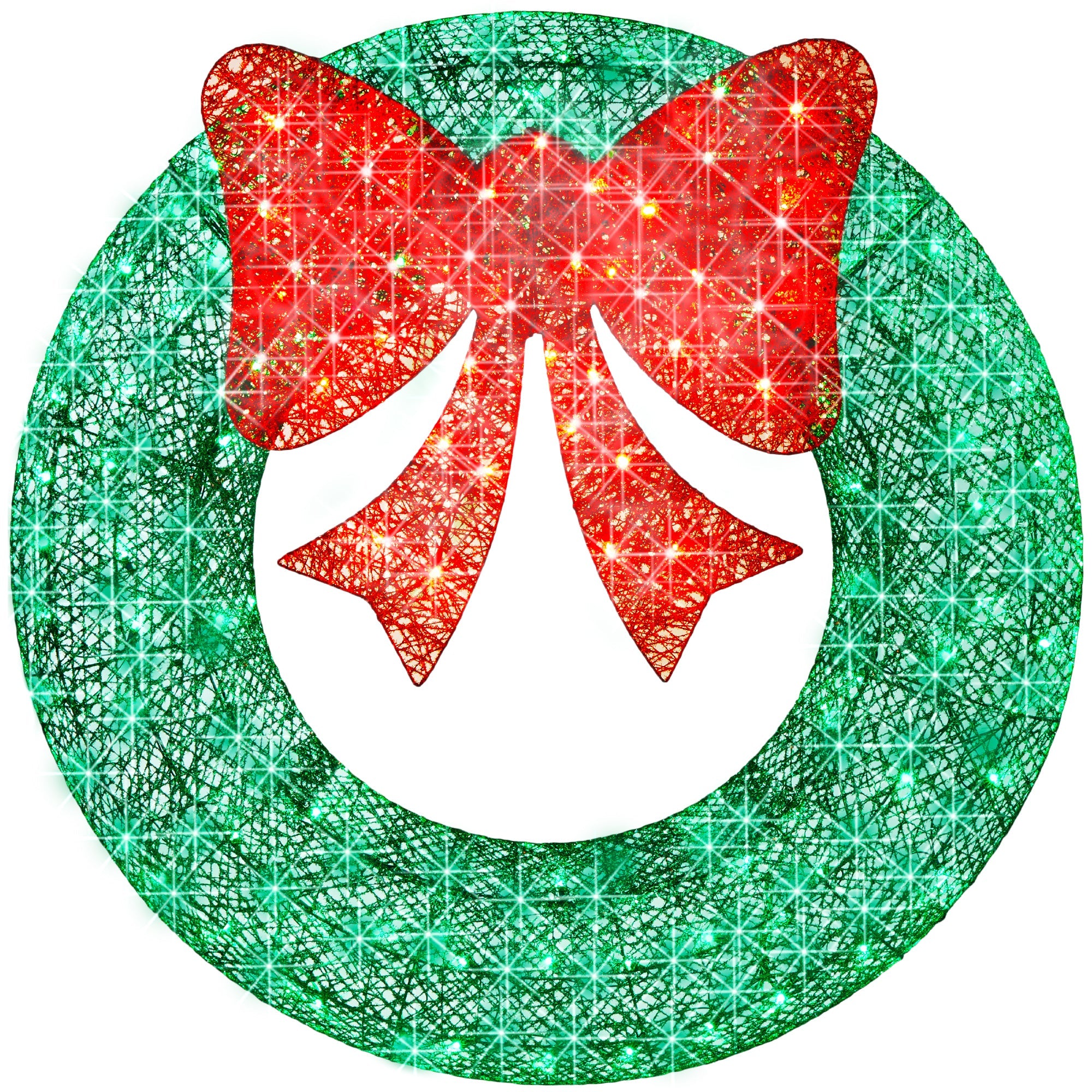 Pre-Lit Outdoor Christmas Wreath, LED Metal Holiday Decor w/ Bow - 36in - Green/Red