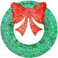 Pre-Lit Outdoor Christmas Wreath, LED Metal Holiday Decor w/ Bow - 60in - Green/Red