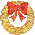 Pre-Lit Outdoor Christmas Wreath, LED Metal Holiday Decor w/ Bow - 36in - Gold/Red