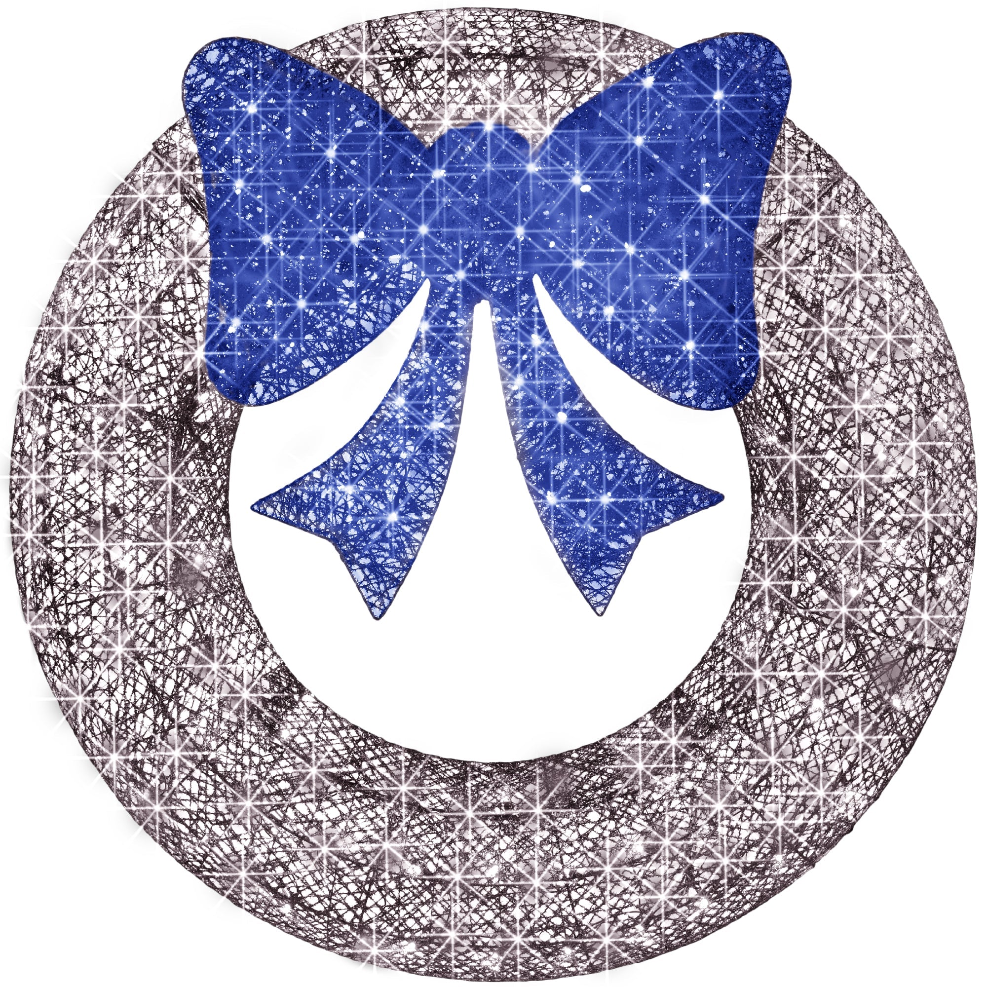 Pre-Lit Outdoor Christmas Wreath, LED Metal Holiday Decor w/ Bow - 60in - Silver/Blue