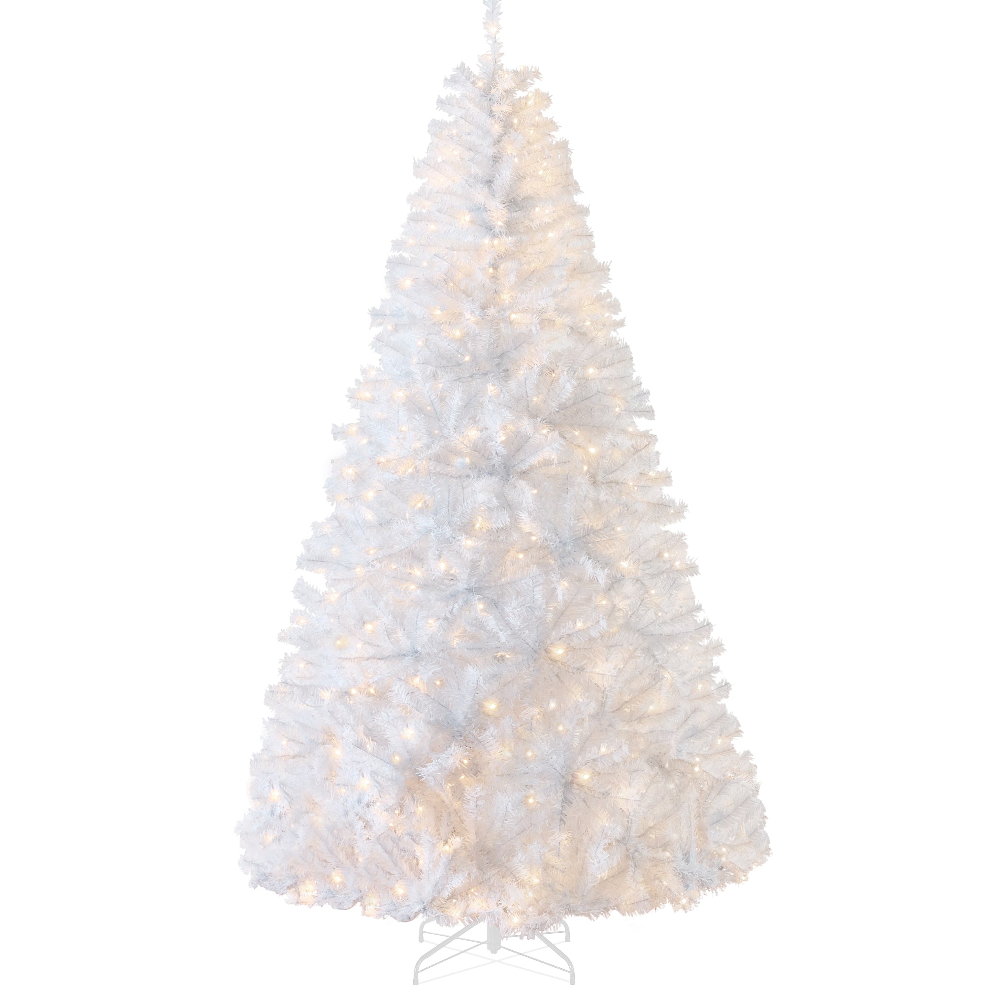 Pre-Lit Hinged Artificial White Pine Christmas Tree w/ Lights, Metal Stand - 7.5ft
