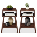 Set of 2 Mid-Century Modern End Tables w/ Cubby, Shelf - Walnut